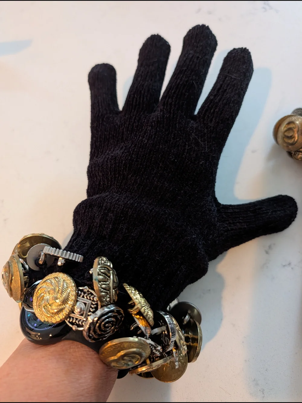 Hand-Made Chenille Gloves with Fun Vintage Button Cuffs